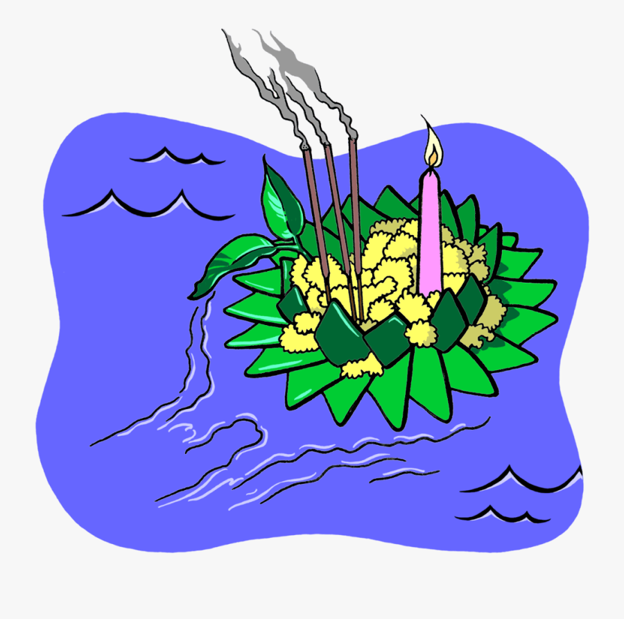 Drawing Of A Krathong Carrying Flowers, A Lit Candle, - Illustration, Transparent Clipart