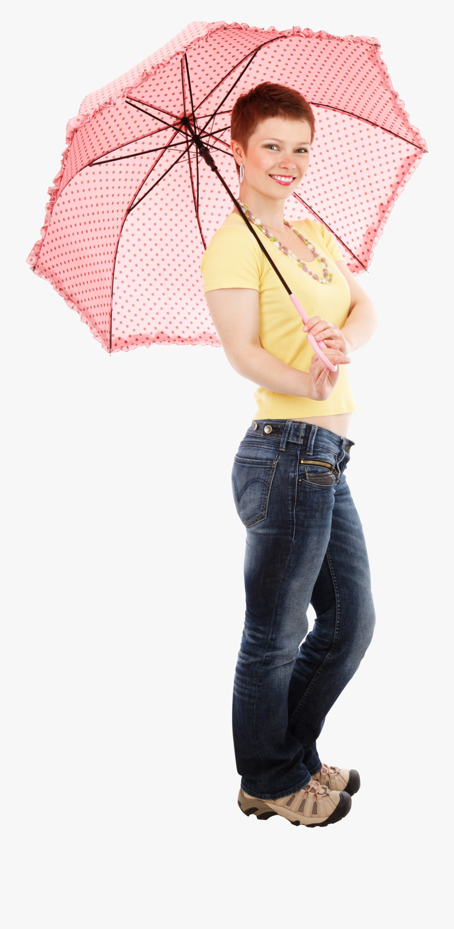 Young Happy Woman Standing With Umbrella Png Image - Girl Standing With Umbrella, Transparent Clipart