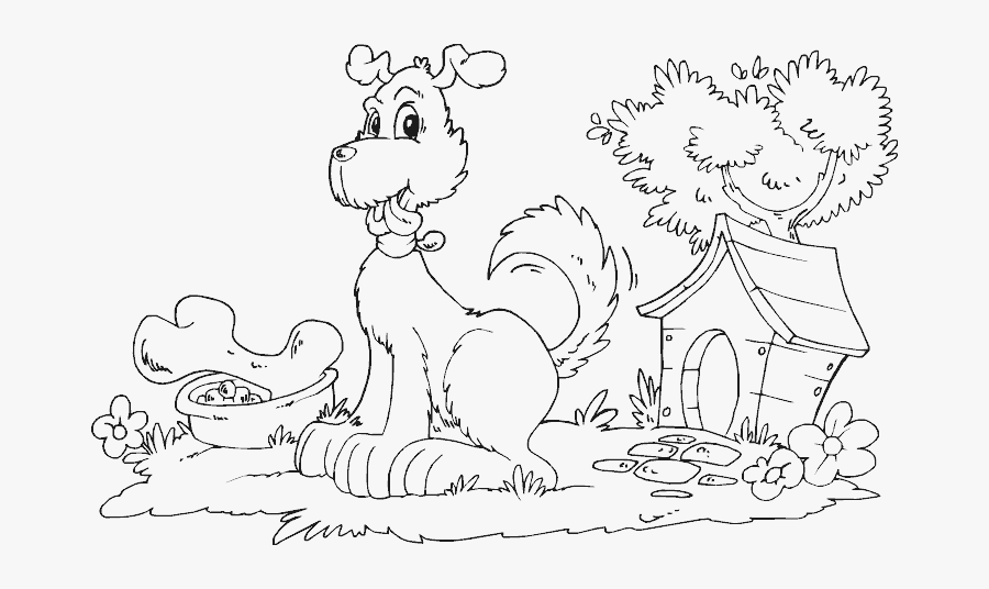 With Doghouse And Bone - Dog With A Bone Colouring Page, Transparent Clipart