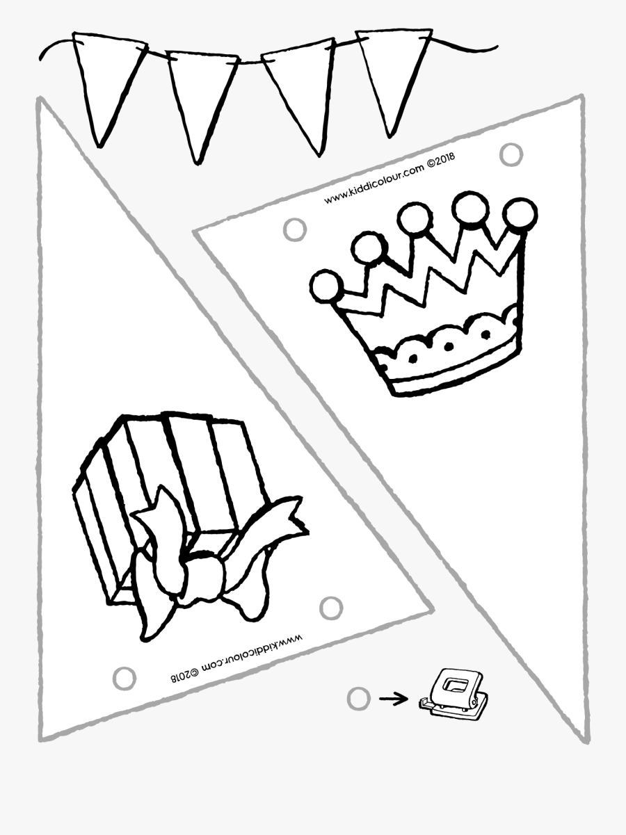 Birthday Flags Colouring Page Drawing Picture 01v - Vlaggetjes Kleurplaat, Transparent Clipart