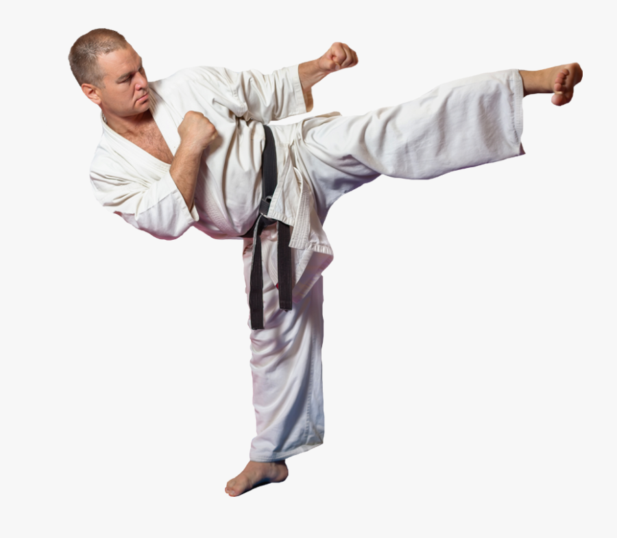 Man Kicking - Karate Kick Position, Transparent Clipart