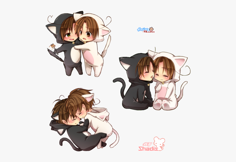 Chibi Neko Couple, Transparent Clipart
