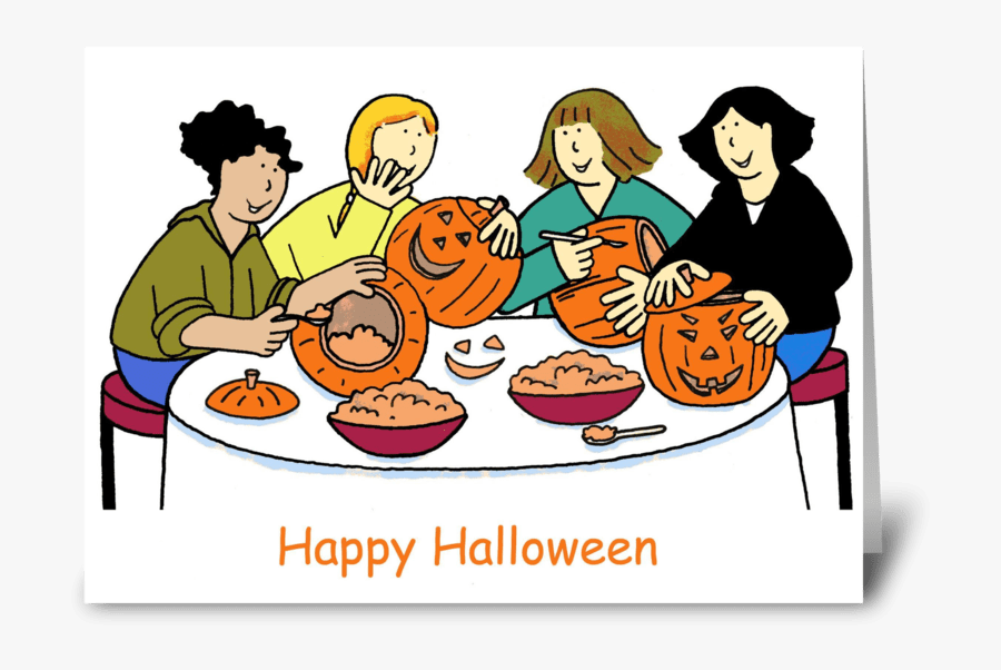 Girls Carving Pumpkins, Happy Halloween - Happy, Transparent Clipart