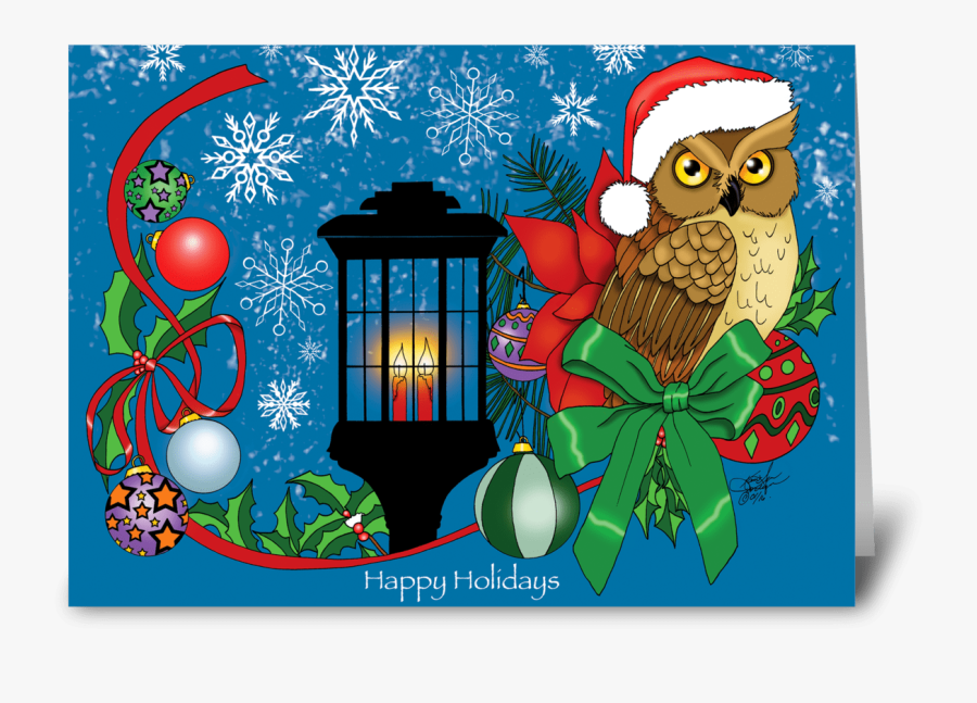 Holiday Owl Greeting Card - Cartoon, Transparent Clipart