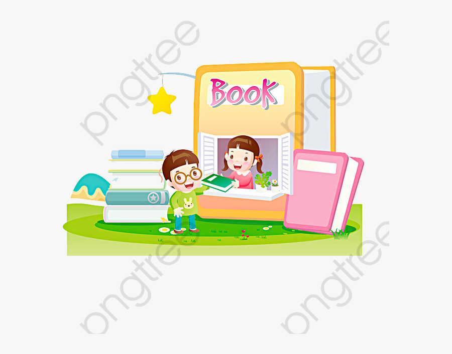 Cartoon Kids And Books - Drawing, Transparent Clipart