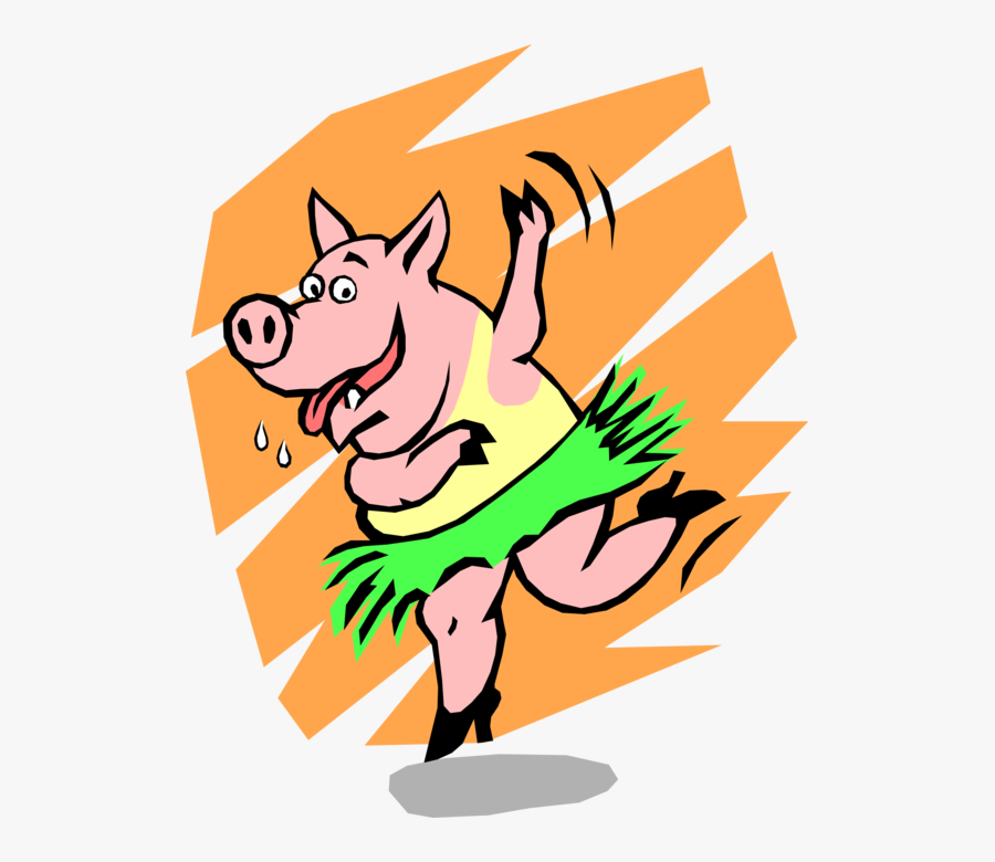 Vector Illustration Of Drunken Party Pig In Grass Dress - Pig In Heels Cartoon, Transparent Clipart