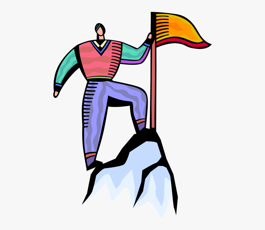 Vector Illustration Of Mountaineer Climber Plants Flag - Clip Art Accomplishment, Transparent Clipart