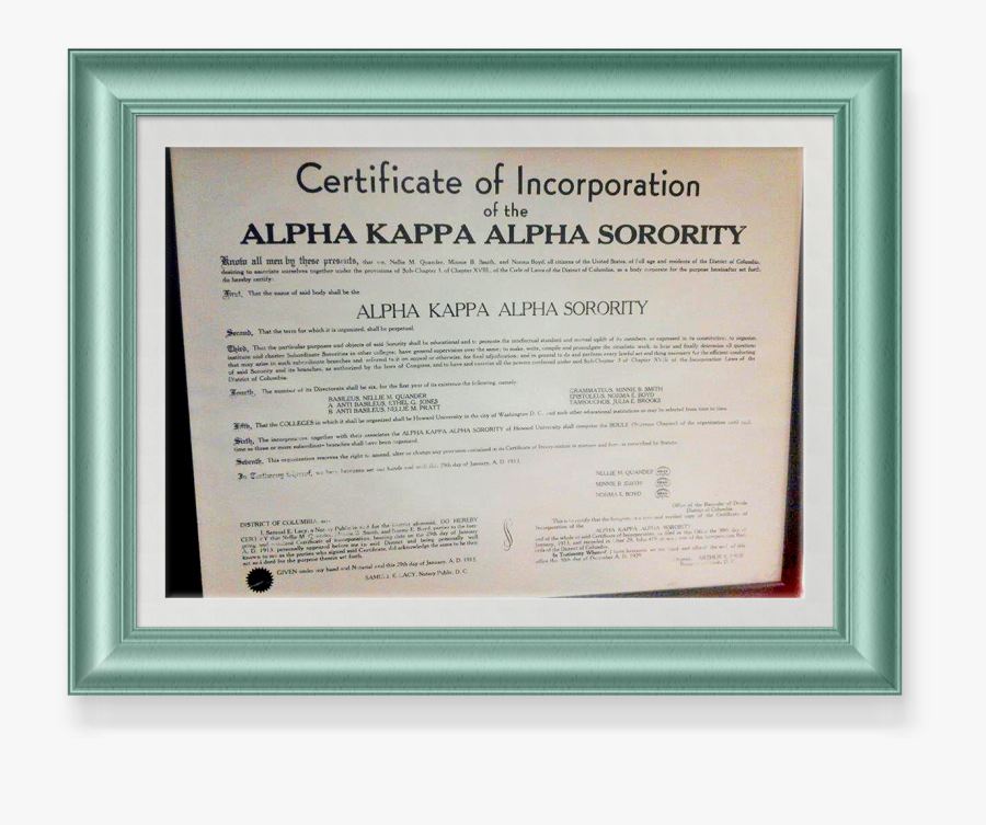 Alpha Kappa Alpha Incorporation Certificate, Transparent Clipart