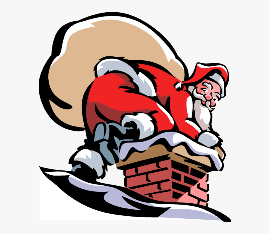 Vector Illustration Of Santa Claus Goes Down Chimney, Transparent Clipart