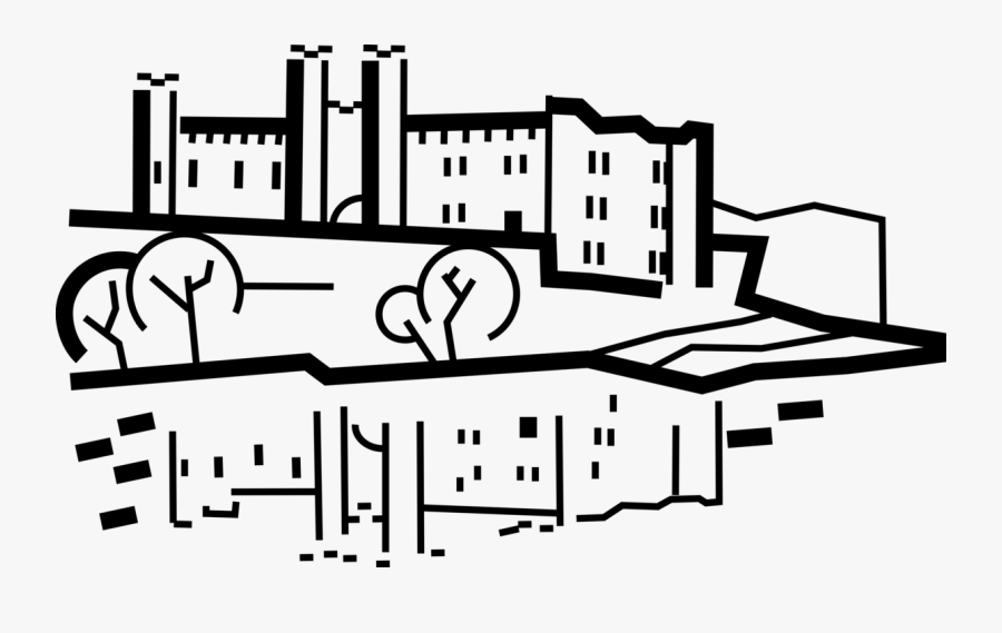Vector Illustration Of Fortified European Castle Structure - Illustration, Transparent Clipart