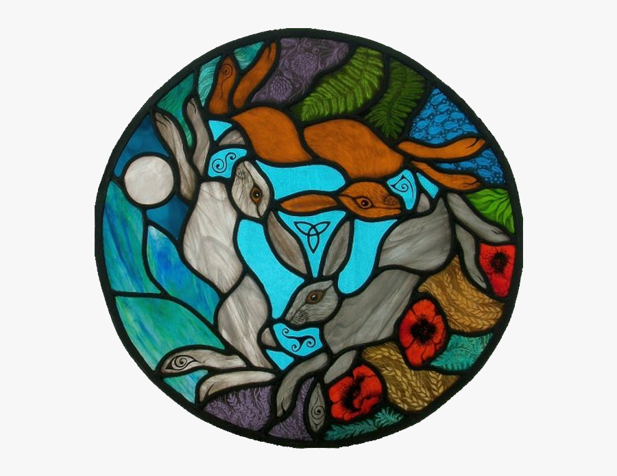 Three Hares Stained Glass, Transparent Clipart