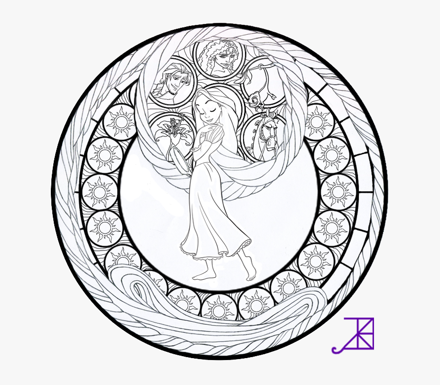 Rapunzel Stained Glass Line Art - Rapunzel Stained Glass Coloring Pages, Transparent Clipart
