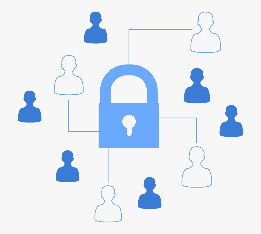 Blue Lock In The Center With Icons Of People In White - User Access Levels Icon, Transparent Clipart