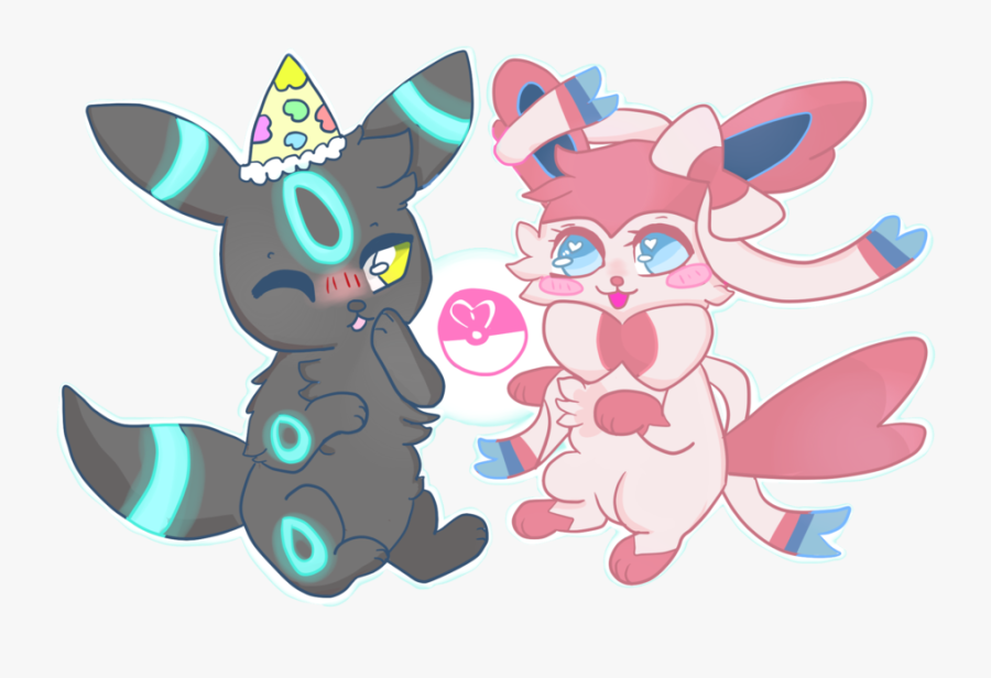 Transparent Umbreon Blushing - Sylveon And Shiny Umbreon Love, Transparent Clipart