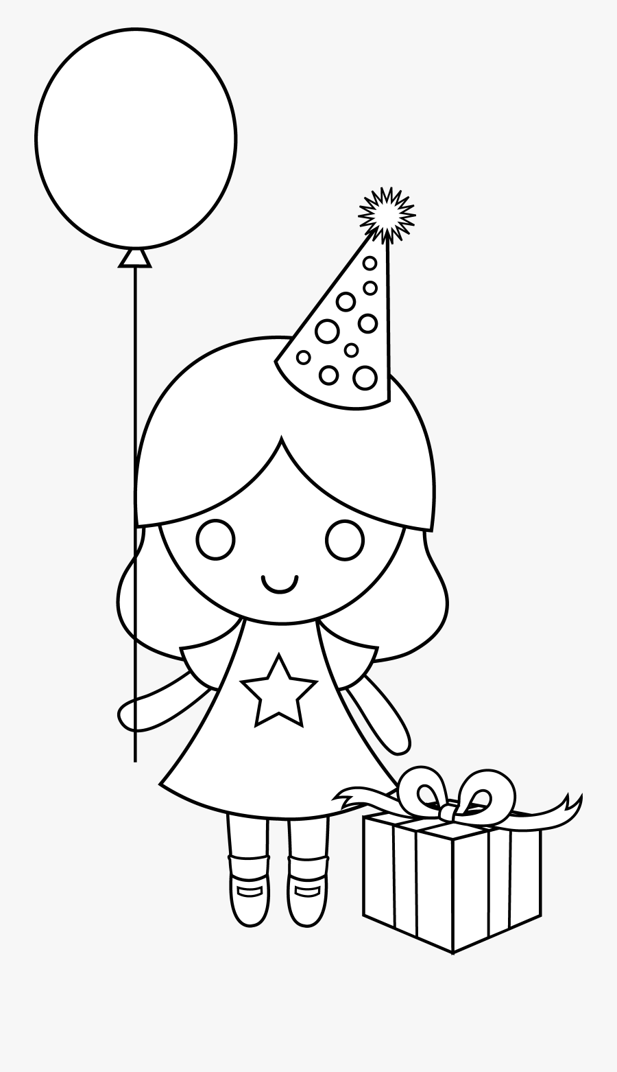 Birthday Girl Coloring Page - Cartoon Girls Birthday Black And White, Transparent Clipart