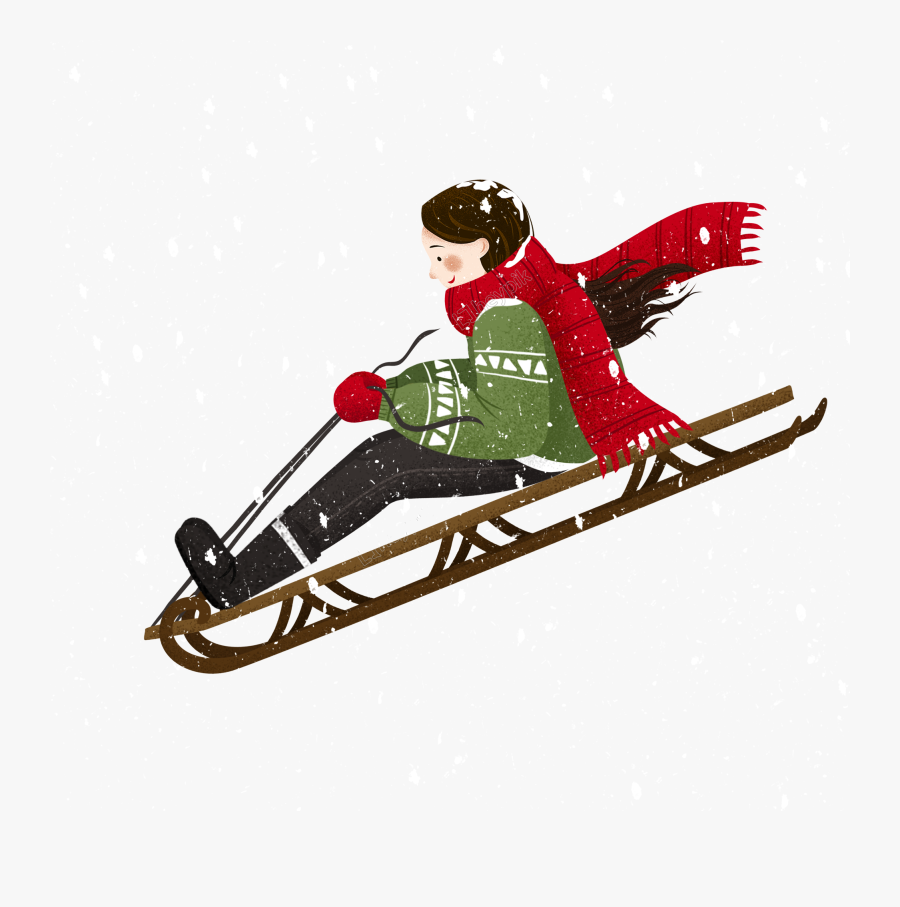 Girl On A Sled Png - Sledding, Transparent Clipart