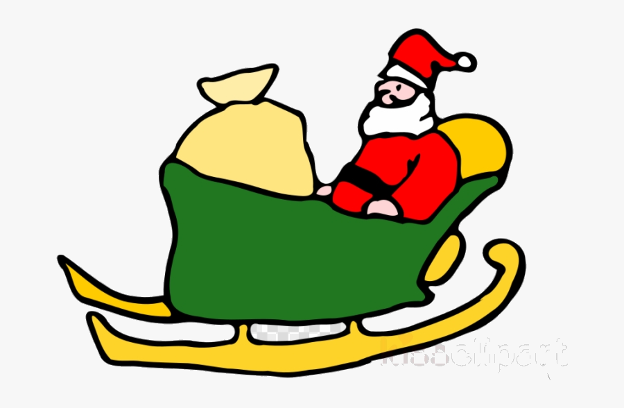 Sleigh Santa On His Clipart Claus Sled Clip Art Transparent - Santa In His Sleigh Drawing, Transparent Clipart