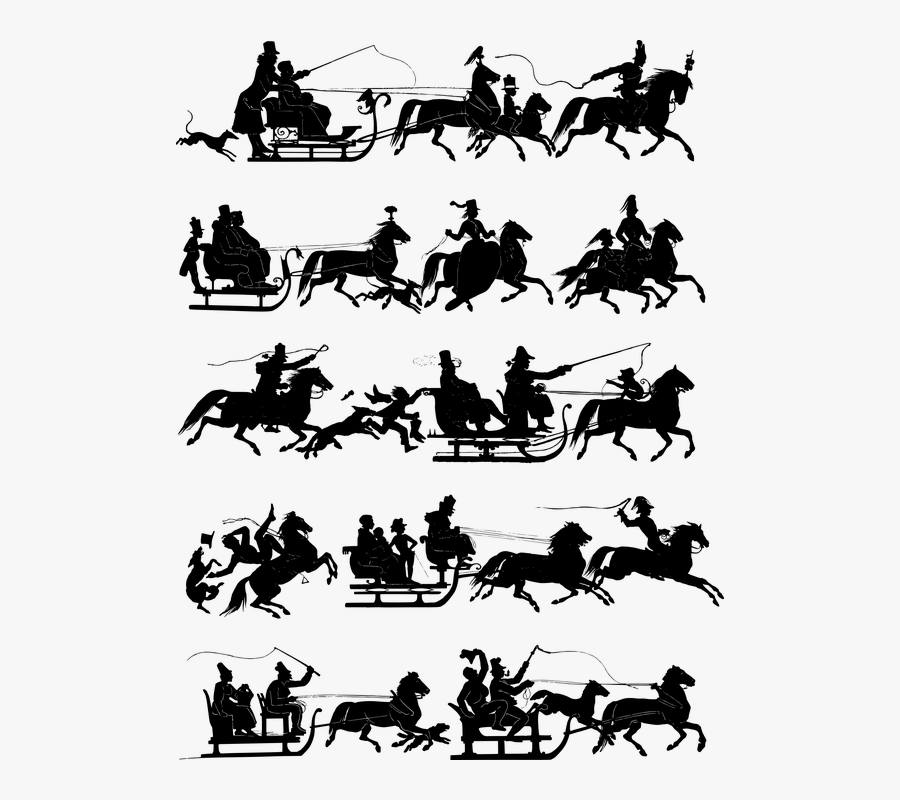 Sleigh, Sled, Silhouette, Horses, Vintage, Horse - Horse And Sleigh Silhouette, Transparent Clipart