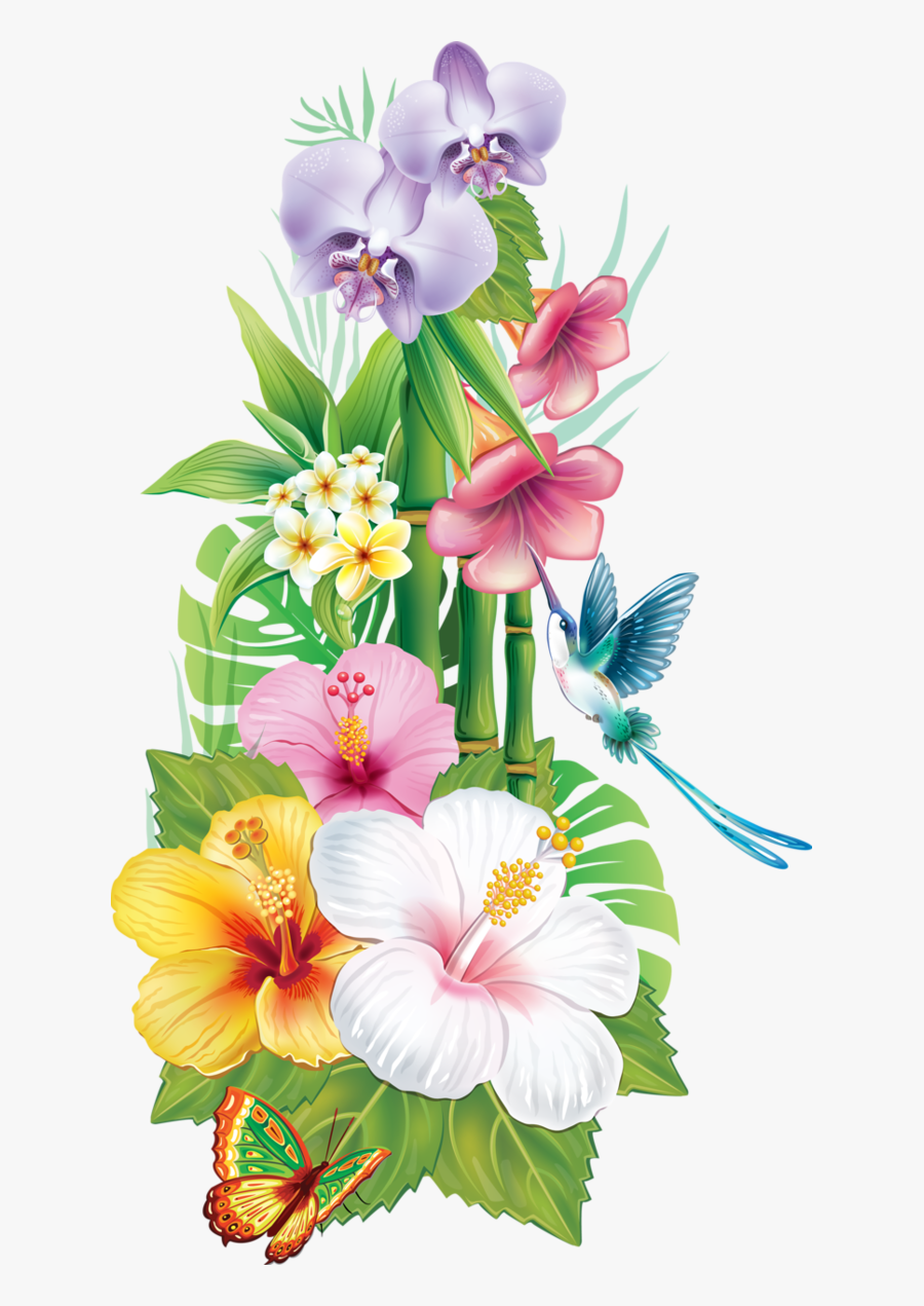 Fence With Tropical Flowers Clipart, Transparent Clipart