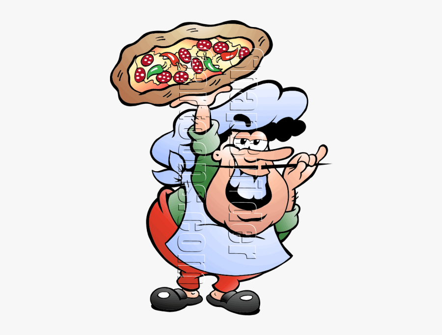 Pizza Baker Holding Pizza And Twirling Mustache - Italian Pizza Baker, Transparent Clipart