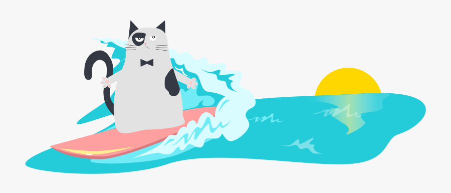 Fat Cat Surfing, Transparent Clipart