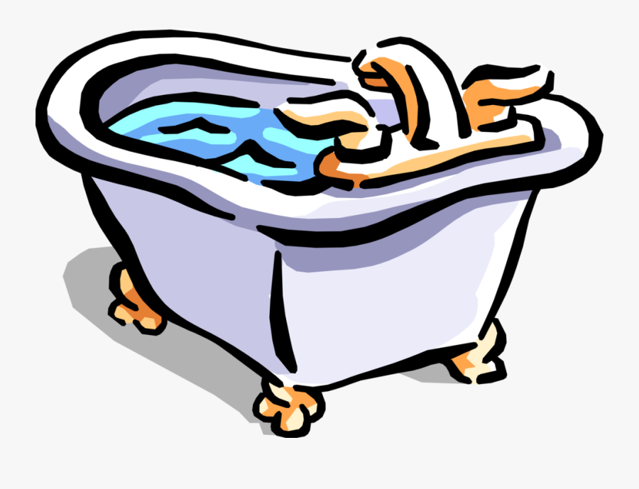 Vector Illustration Of Bathtub, Bath Or Tub Holds Water, Transparent Clipart