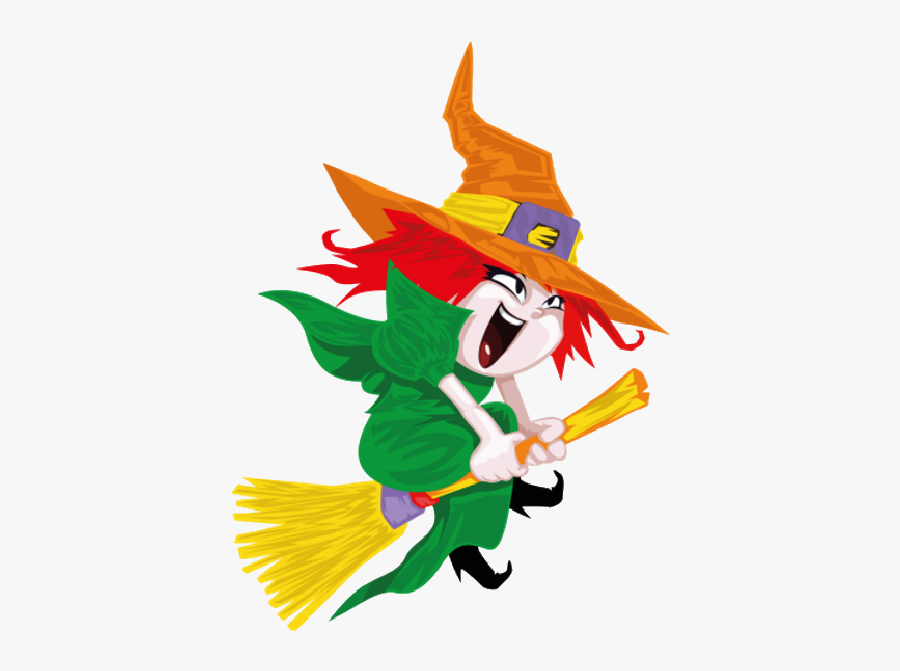 Funny Witches - Cute Witch On Broom, Transparent Clipart