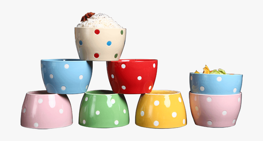 8 Wave Point Round Mouth Bowl Set Ceramic Small Rice - Polka Dot, Transparent Clipart