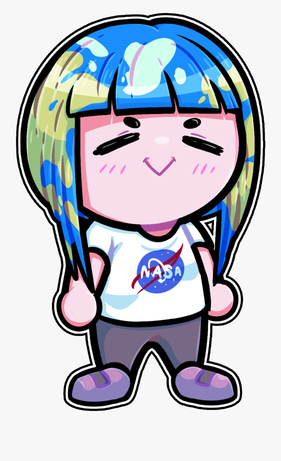 Nasa Clip Art Hair Facial Expression Pink Nose Smile - Earth Chan Chibi Png, Transparent Clipart