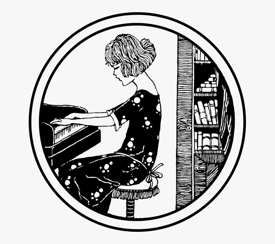 Girl, Vintage, Piano, Drawing, Play, Hat, Young, People - Cartoon, Transparent Clipart