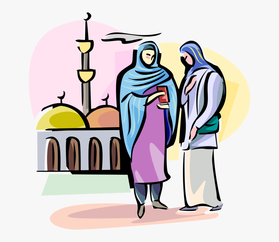 Vector Illustration Of Arab Women Wear Hijab Veil Traditionally - Hijab Clip Art, Transparent Clipart