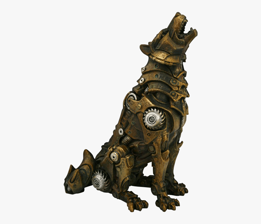 Howling Steampunk Wolf Statue, Transparent Clipart