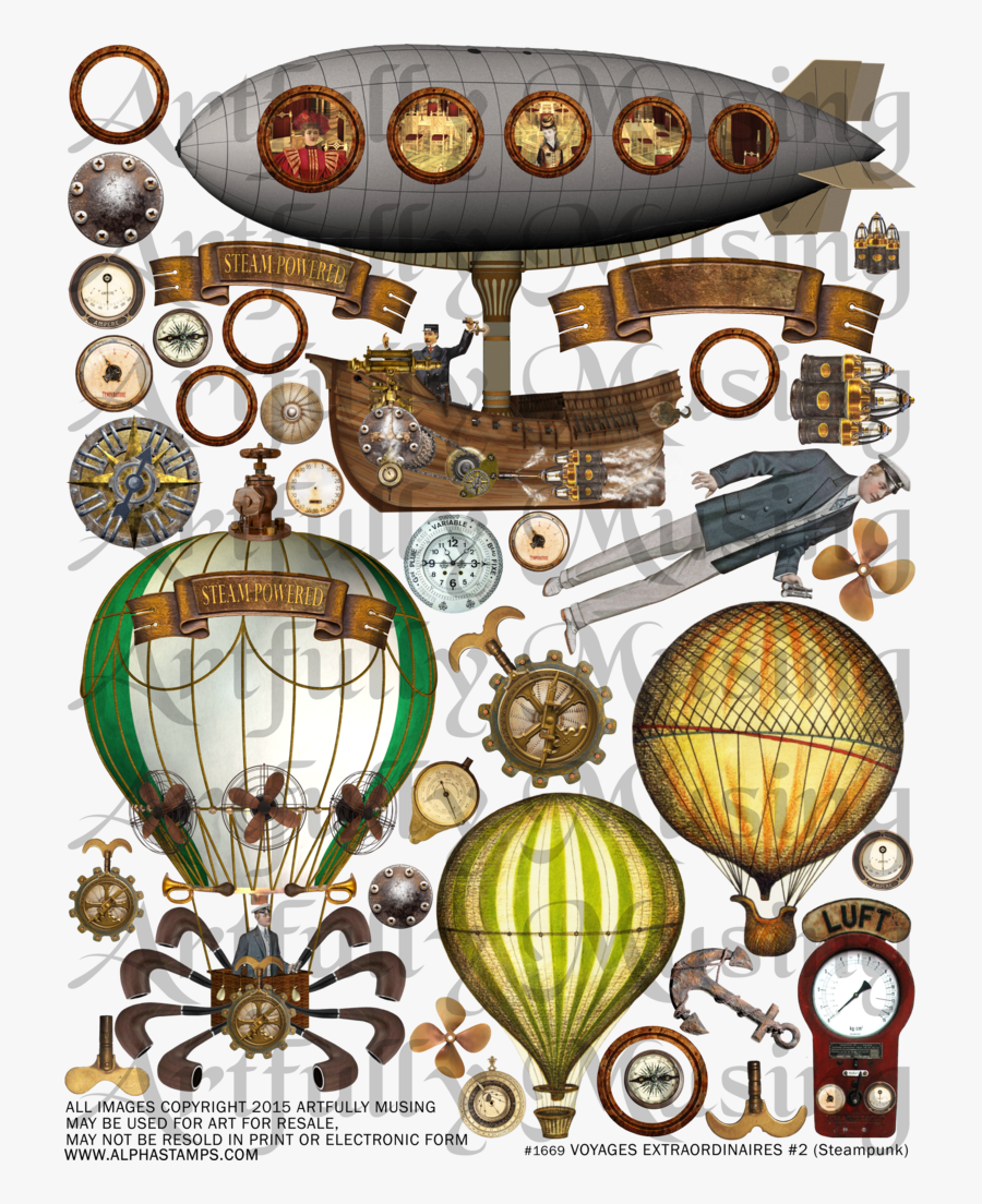 Steampunk Clipart Dirigible - Steampunk Collage Sheets, Transparent Clipart