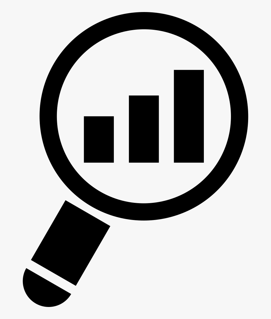 Magnifying Glass On A Rising Bar Graph - Magnifying Glass Data Icon, Transparent Clipart