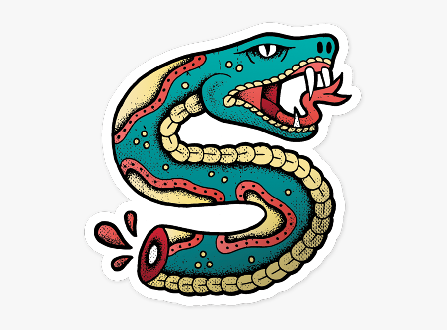 Snake Bite Vinyl Sticker Png Traditional Png Tattoos - Snake Tattoo Png, Transparent Clipart