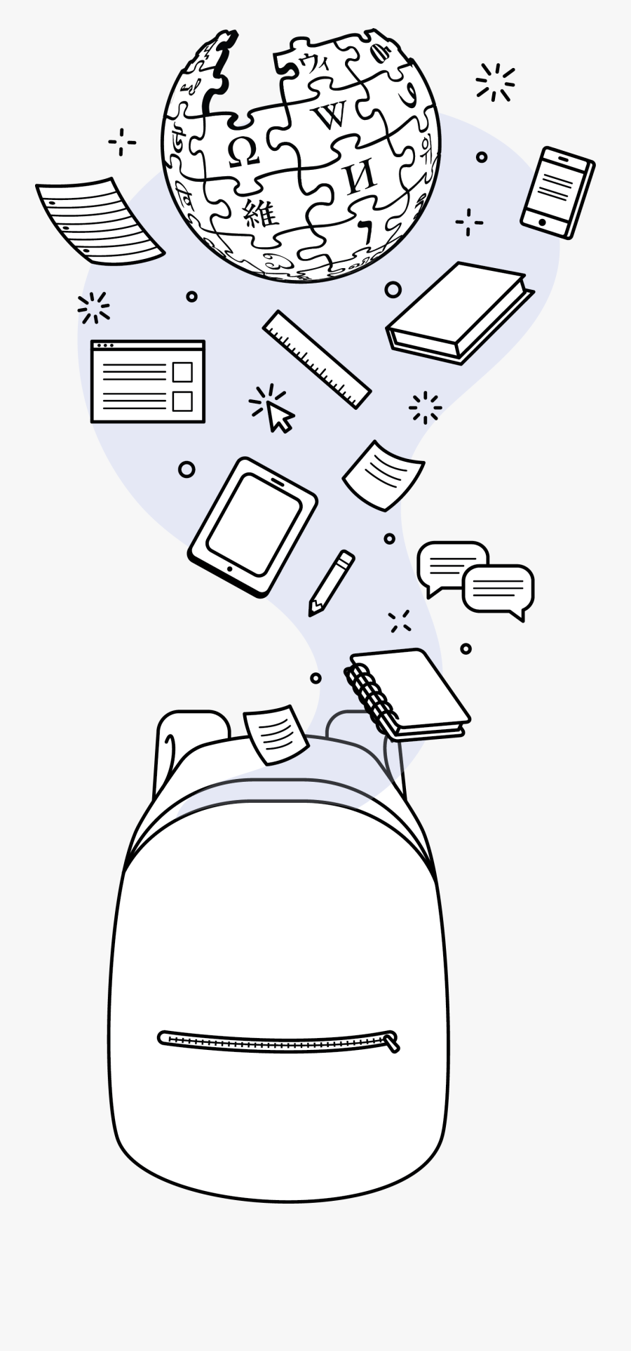 Wikipedia Education Backpack 2 - Cartoon, Transparent Clipart