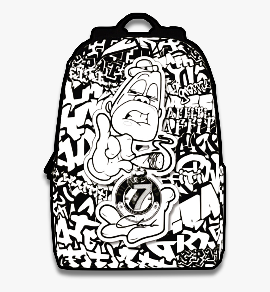 Arkatekz Large Canvas Backpack - Black And White Graffiti, Transparent Clipart