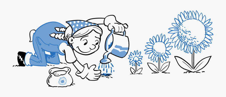 Smiling Woman Watering Flowers - Cartoon, Transparent Clipart
