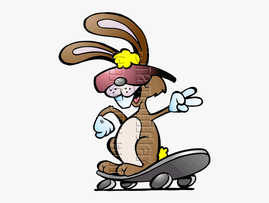 Rabbit Riding Skate Board - Rabbit On A Skateboard, Transparent Clipart