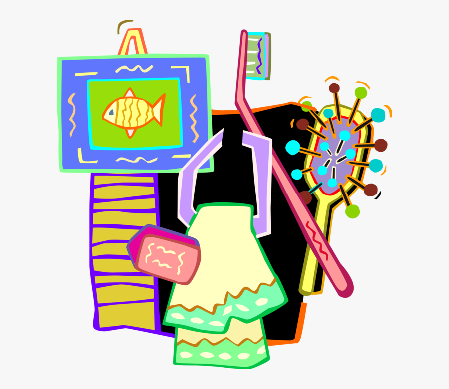 Vector Illustration Of Bathroom Toiletries With Towels,, Transparent Clipart
