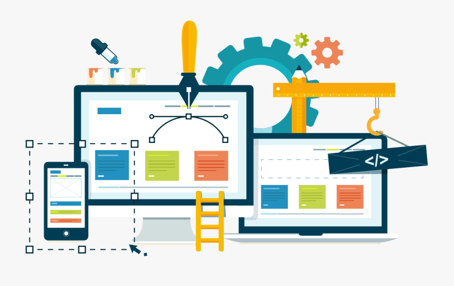 Illustration Of A Website Being Built - Creative Web Design Banner, Transparent Clipart
