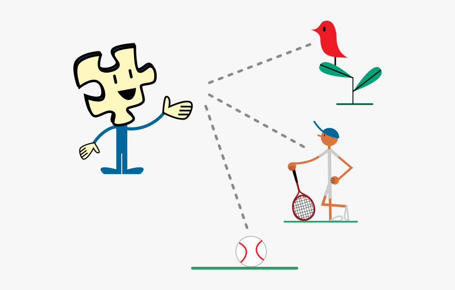 Puzzly With Red Bird, Tennisman And Baseball Ball, Transparent Clipart