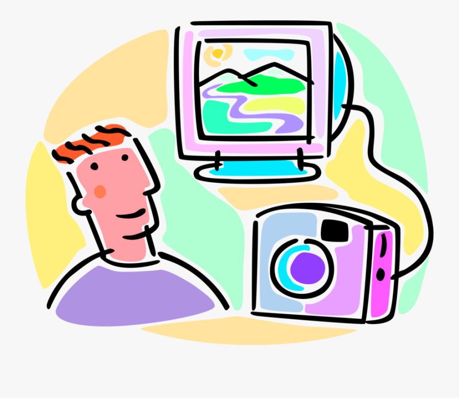 Vector Illustration Of Digital Photography Camera Connected, Transparent Clipart