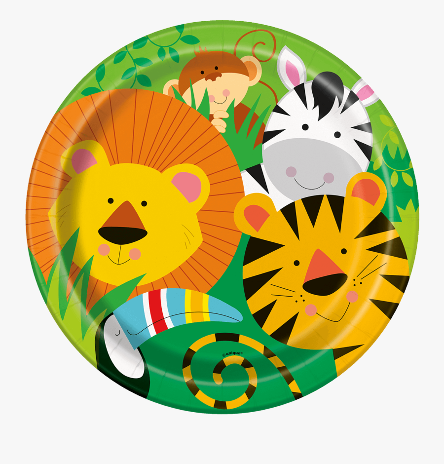 A Photo Of A Paper Plate With Cartoon Characters Jungle - Jungle Birthday Plates, Transparent Clipart