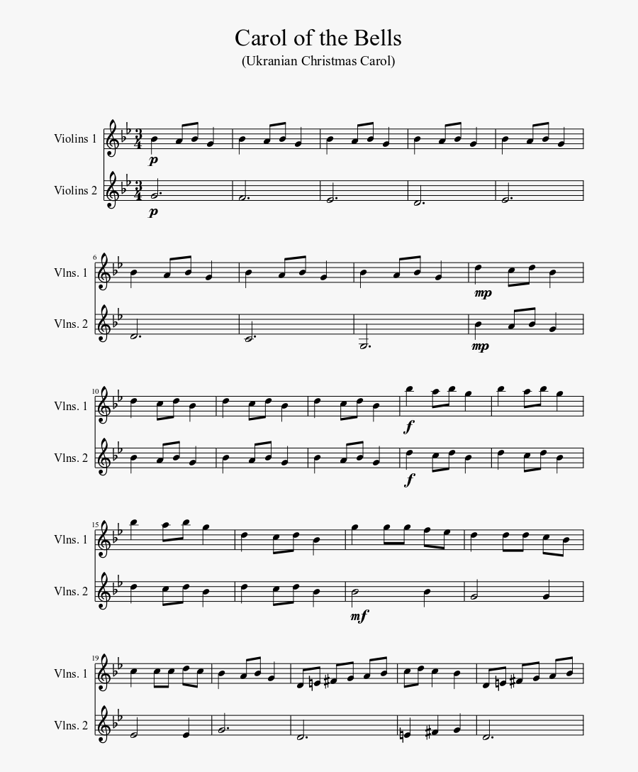 Clip Art Carol Of The Bells Violin - Castle Of Glass Partitura, Transparent Clipart