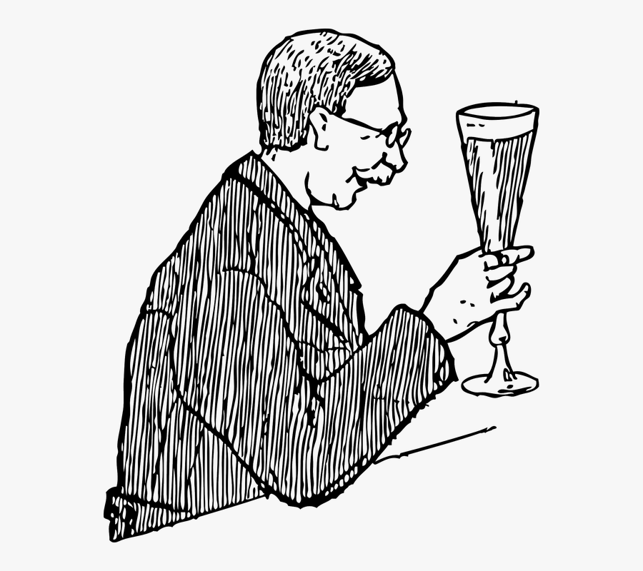 Lager, Glass, Old, Man, Drinking, Holding, Drink - Drawing Of A Man Drinking, Transparent Clipart