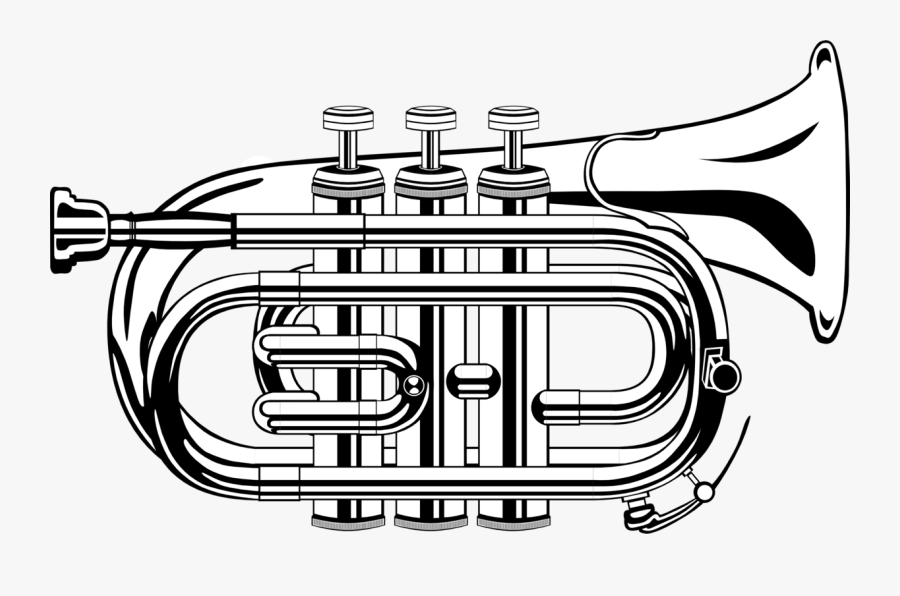 Vector Illustration Of Pocket Trumpet - Trumpet Clipart Black And White, Transparent Clipart