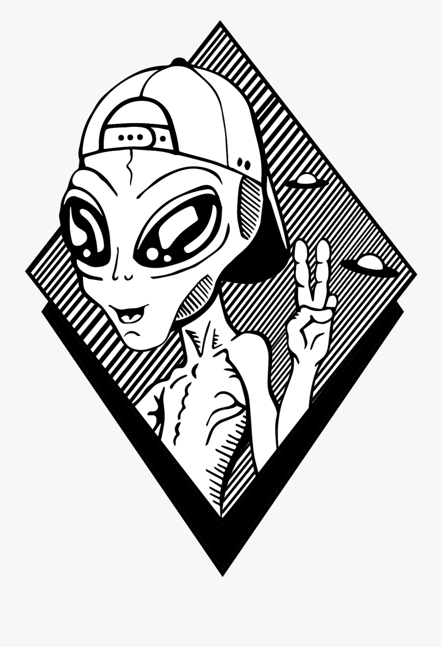 White Alien Graphic T-shirt - Cool Alien In Black And White, Transparent Clipart