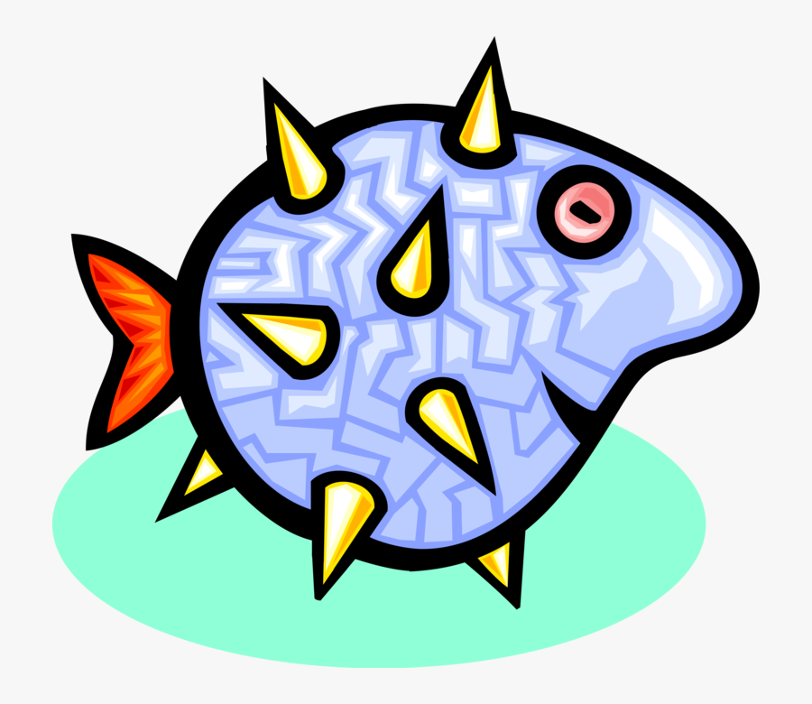 Vector Illustration Of Marine Aquatic Puffer Fish Swimming, Transparent Clipart
