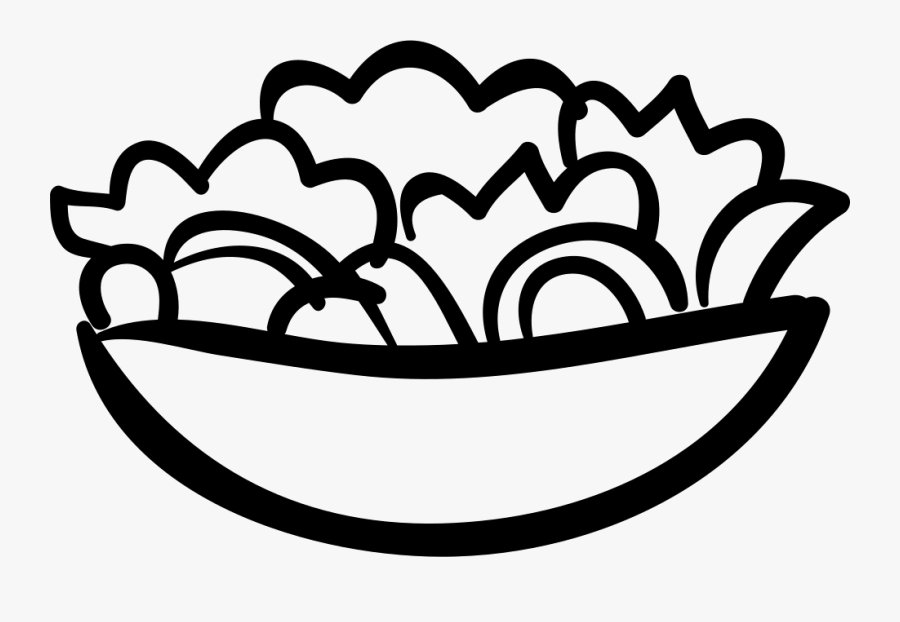 Salad Bowl Hand Drawn Food - Salad Clipart Black And White, Transparent Clipart